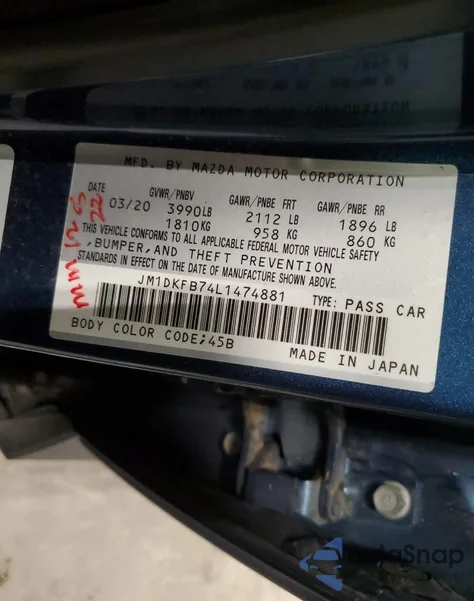 2020 Mazda Cx-3 Sport z USA, uszkodzony, nr VIN JM1DKFB74L1474881